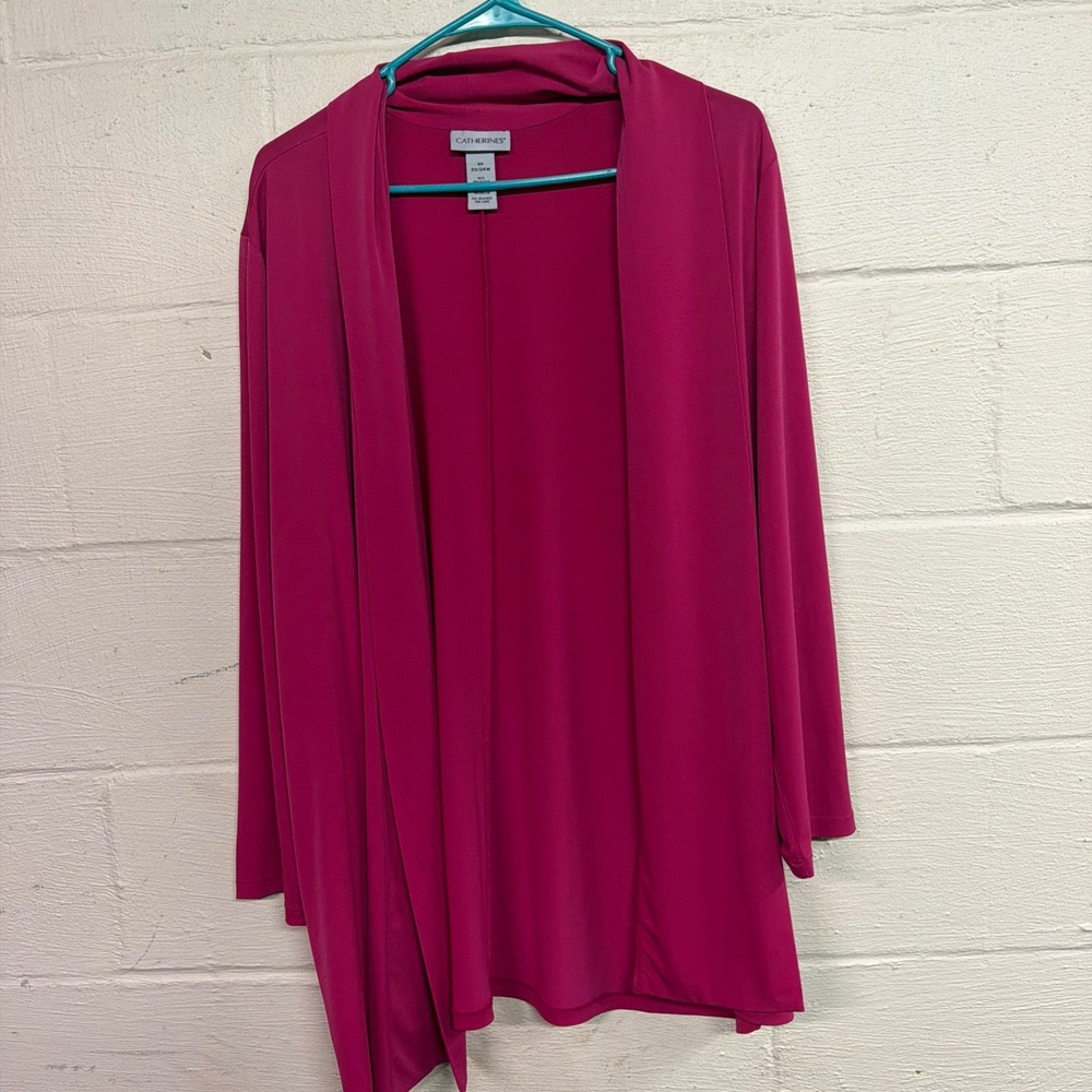 Catherines Pink Open Front Cardigan Plus Size 2X 22/24W Draped Knit Jacket NEW